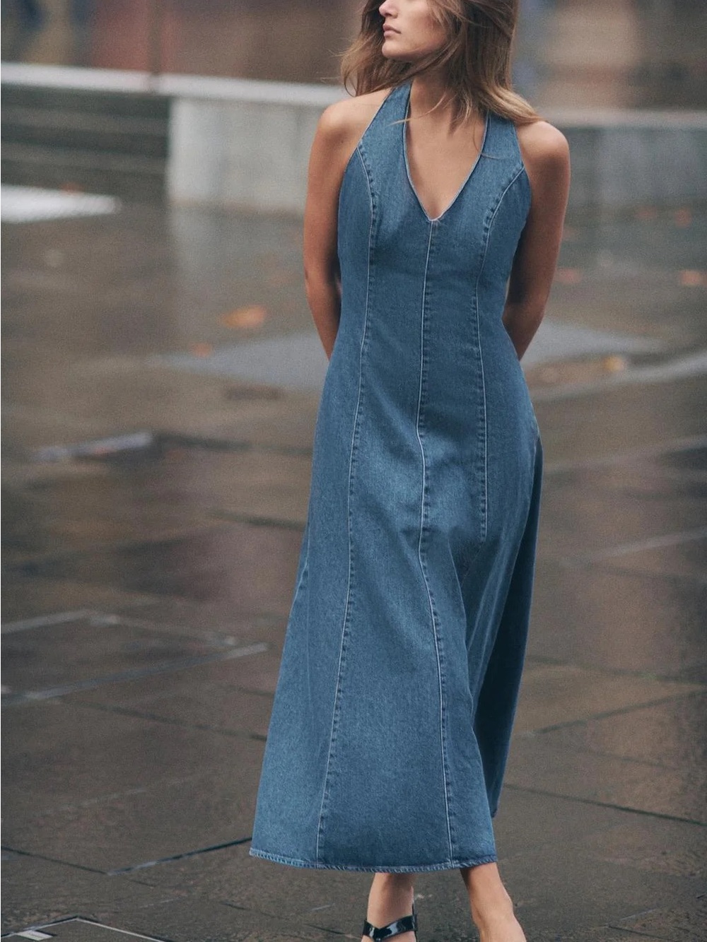 Velvet Heart Denim Halter Midi Dress - 4